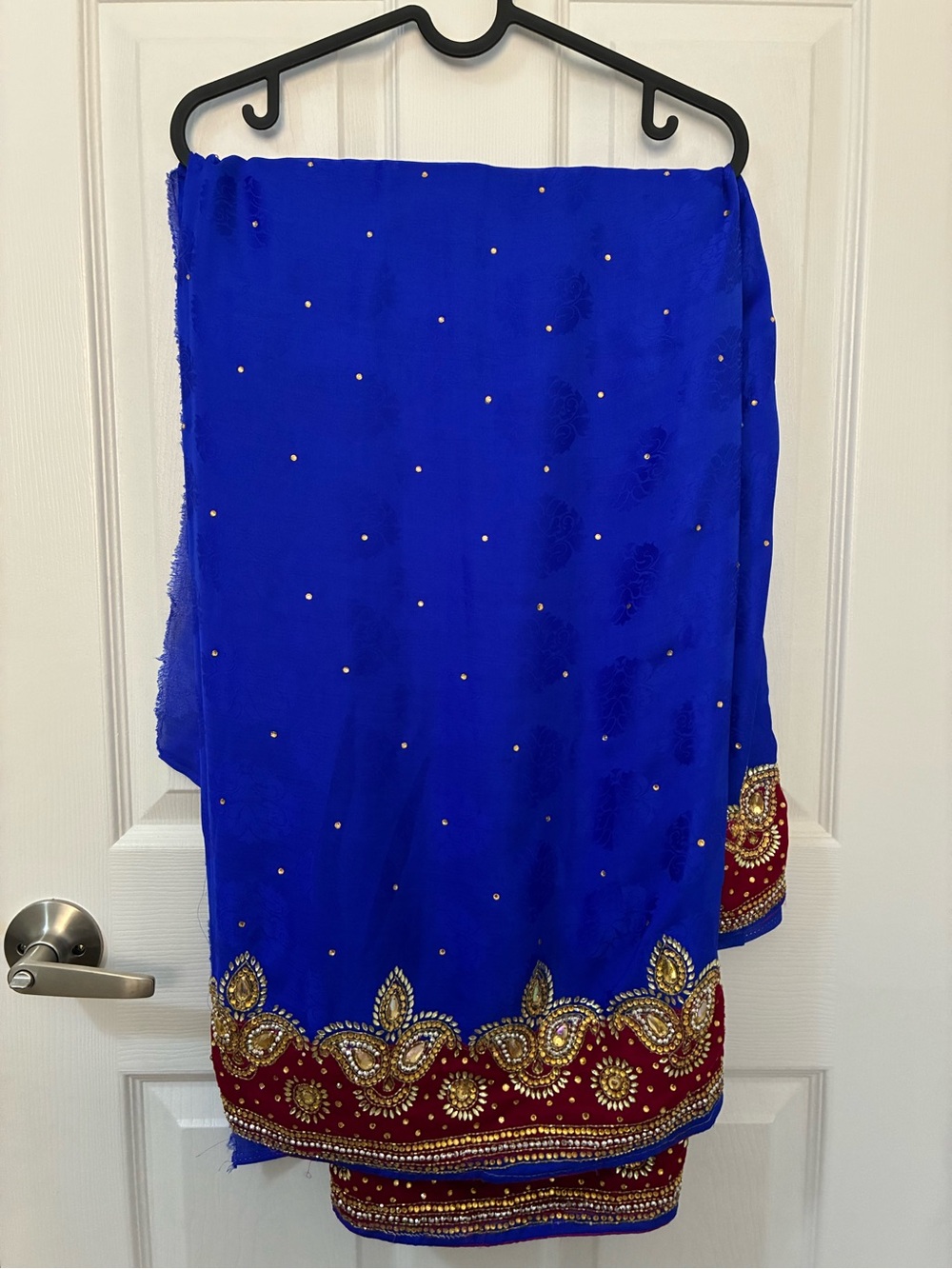 Royal Blue Embellished Saree with Red & Gold Border